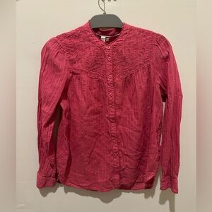 Pilcro Pink Textured Blouse with Pinstripe shimmer and lace. Size 6